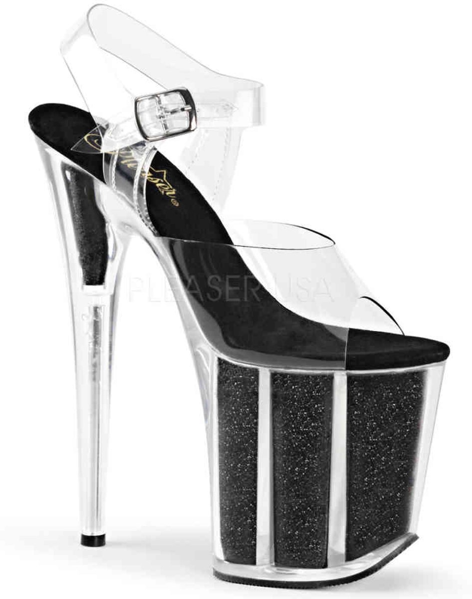 EU 35 = US 5 | FLAMINGO-808G | 8 Heel, 4 PF Ankle Strap Sandal w/Glitter-filled Bottom